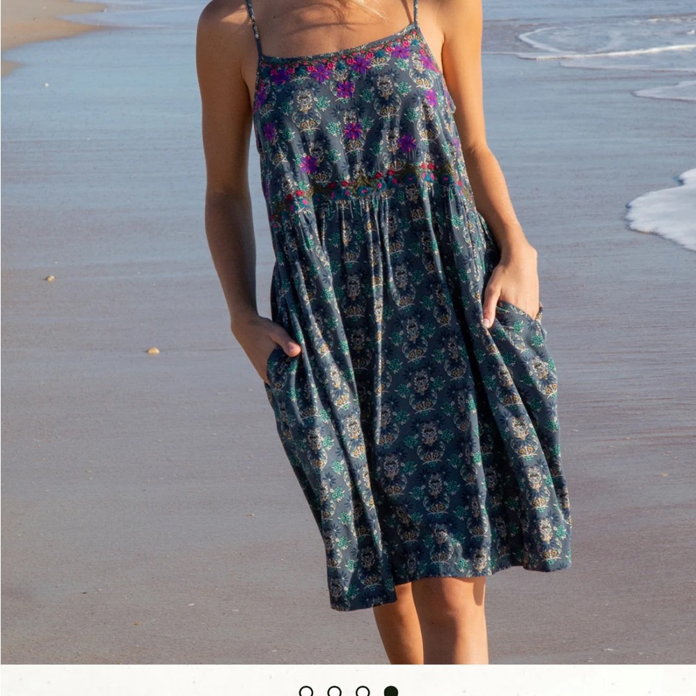 Natural Life Floral Embroidered Sara Dress in Dark Teal Medallion